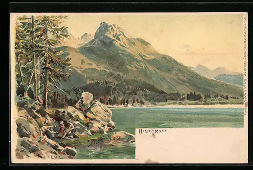 Künstler-AK Edward Harrison Compton: Hintersee, Gebirgsidylle am See