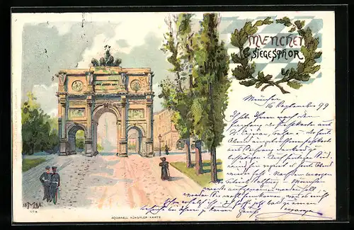 Lithographie München, am Siegesthor