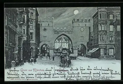 Mondschein-AK München, am Karlsthor