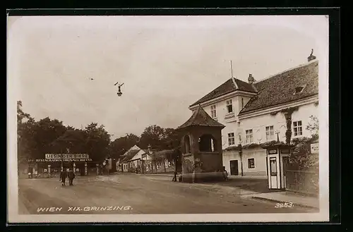 AK Wien-Grinzing, Strassenpartie mit Restauration Trummelhof