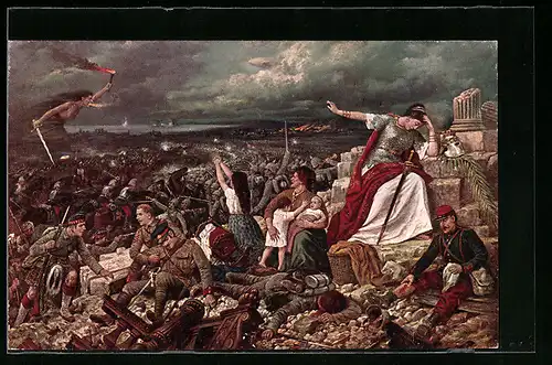 Künstler-AK Europa Trauert, Verwüstung auf dem Schlachtfeld