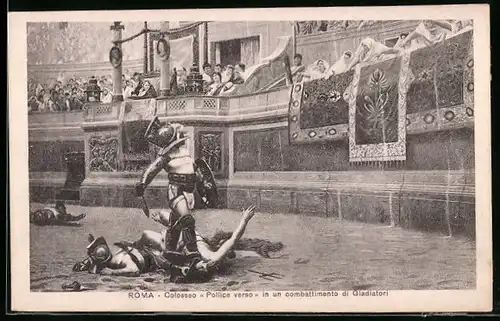 AK Roma, Colosseo Pollice verso in un combattimento di Gladiatori