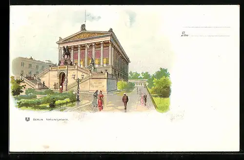 Lithographie Berlin, Partie an der Nationalgallerie