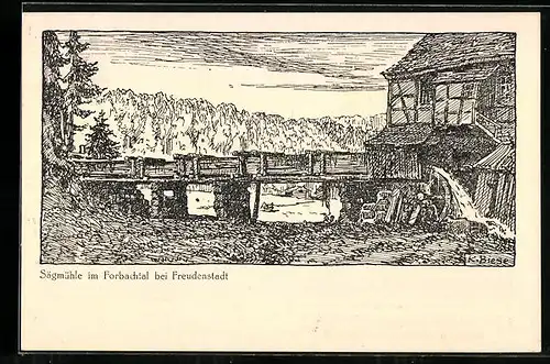 Künstler-AK Freudenstadt, Sägemühle im Forbachtal