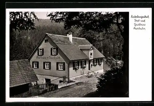AK Hinterlangenbach bei Schönmünzach, Forst- und Gasthaus Auerhahn aus der Vogelschau