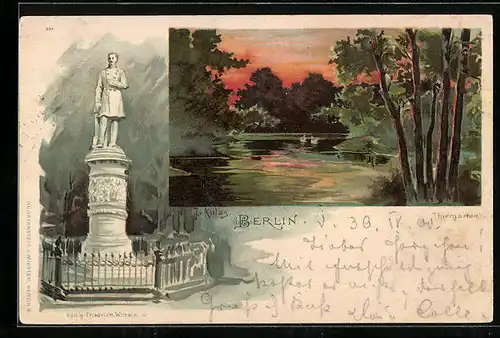 Lithographie Berlin, König Friedrich Wilhelm III., Partie im Thiergarten