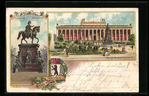 Lithographie Berlin, Friedrich Wilhelm III., Königliches Museum im Lustgarten