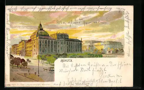 Lithographie München, Blick auf den Justizpalast