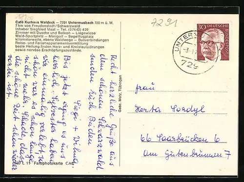 AK Untermusbach, Ansicht vom Café Kurhaus Waldeck