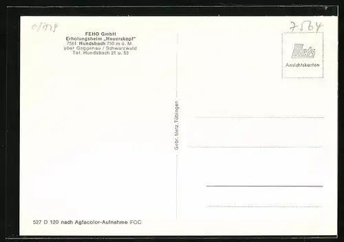 AK Hundsbach /Schw., FEHO GmbH Erholungsheim Hauerskopf