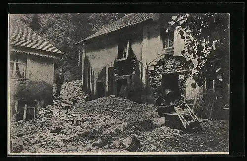 AK Auvernier, Les Graviers, Catastrophe du Dimanche 1917, Ortspartie nach Erdrutsch 1917