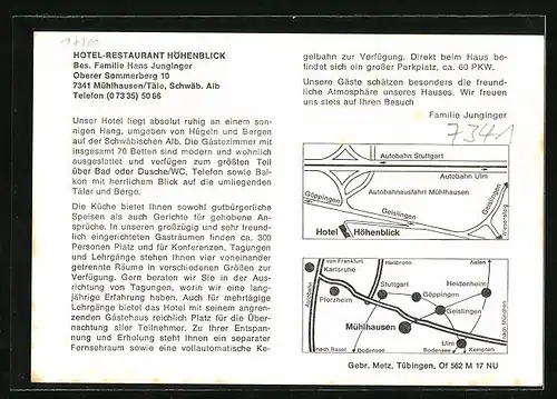 AK Mühlhausen, Hotel-Restaurant Höhenblick, Oberer Sommerberg 10