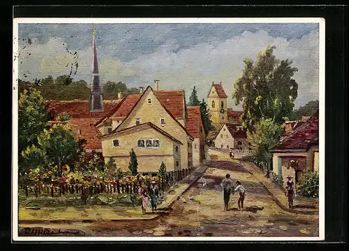 Künstler-AK Reichenbach /Fils, Paulinenstrasse nach einem Gemälde von Paul Hildebrand