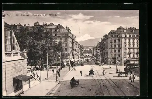 AK Genève, Rue du Mont-Blanc, Strassenbahn