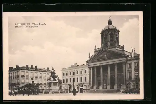 AK Brüssel, Königsplatz mit Strassenbahn