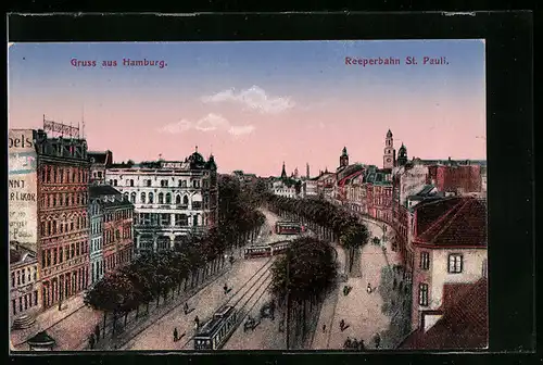 AK Hamburg, Reeperbahn St. Pauli mit Strassenbahn