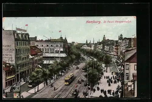 AK Hamburg, St. Pauli Reeperbahn mit Strassenbahn