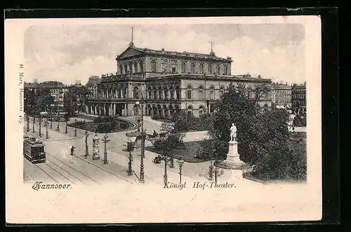 AK Hannover, Strassenbahn am Königl. Hof-Theater