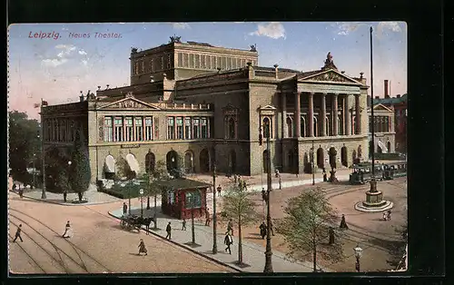 AK Leipzig, Neues Theater mit Strassenbahn