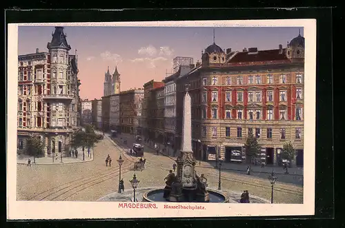 AK Magdeburg, Strassenbahn am Hasselbachplatz