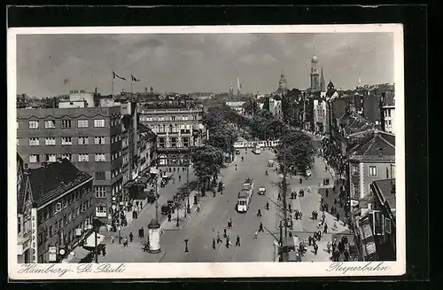 AK Hamburg-St. Pauli, Reeperbahn mit Strassenbahnen