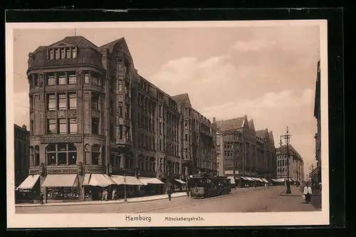 AK Hamburg, Mönckebergstrasse mit Strassenbahn