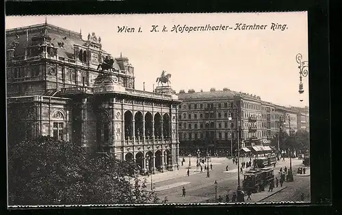 AK Wien, Hofoper mit Strassenbahn auf dem Kärntner Ring