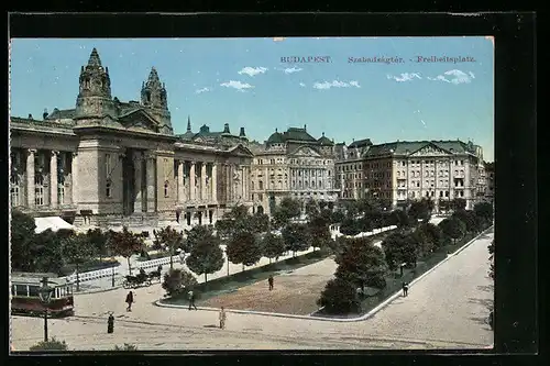 AK Budapest, Freiheitsplatz mit Strassenbahn