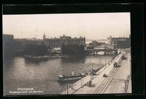 AK Stockholm, Riksdagshuset och Norrbro, Strassenbahn