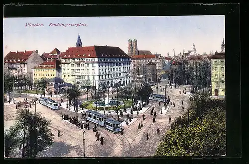 AK München, Sendlingertorplatz mit Strassenbahnen