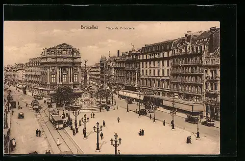 AK Bruxelles, Place de Brouckère, Strassenbahn