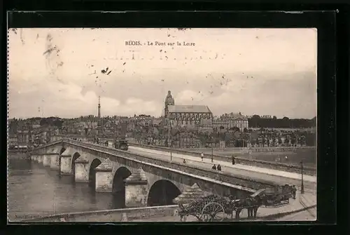 AK Blois, Le Pont sur la Loire, Strassenbahn