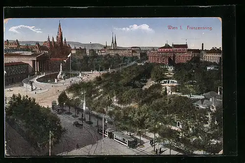 AK Wien, Franzensring mit Strassenbahn aus der Vogelschau