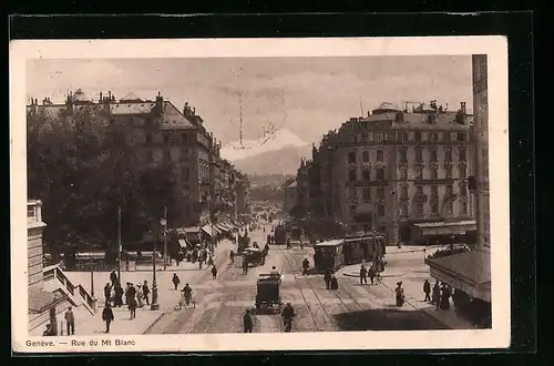 AK Geneve, Rue du Mt. Blanc, Strassenbahn