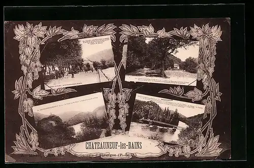 AK Chateauneuf-les-Bains, Strassenpartie, Flusspartie, Le Terrasse des Grand Bains au bord de la Stoule