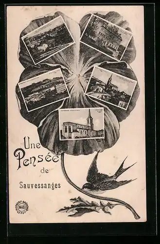 AK Sauvessanges, L'Eglise et le Groupe Scolaire, Vue generale Sud-Ouest