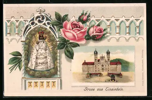 Lithographie Einsiedeln, Wallfahrtskirche, Gnadenbild