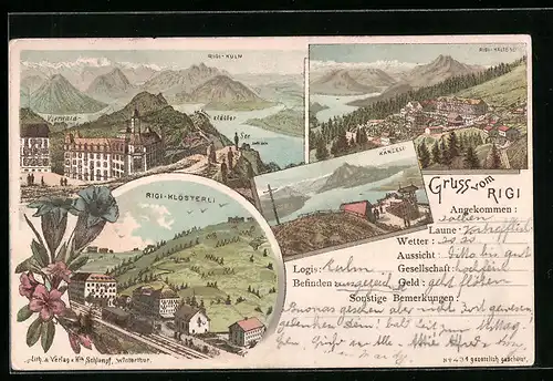 Lithographie Rigi, Rigi-Kaltbad, Rigi-Klösterli, Rigi-Kulm