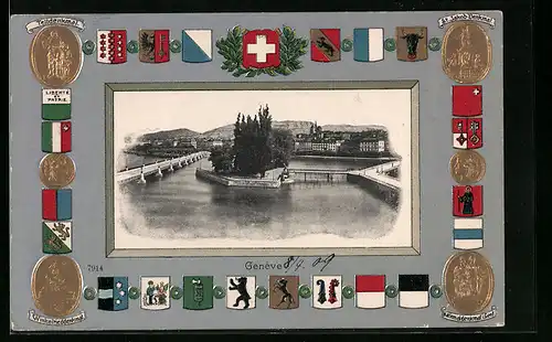 AK Genève, Ortsansicht, Denkmäler, Wappen