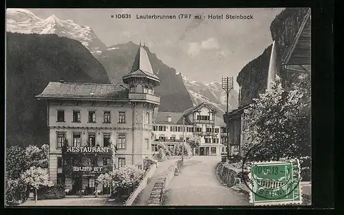 AK Lauterbrunnen, Strassenpartie mit Hotel Steinbock