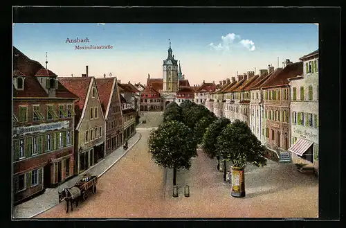 AK Ansbach, Maximilianstrasse mit Gasthaus