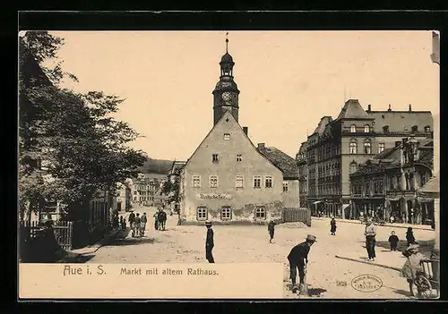 AK Aue i.S., Markt mit altem Rathaus