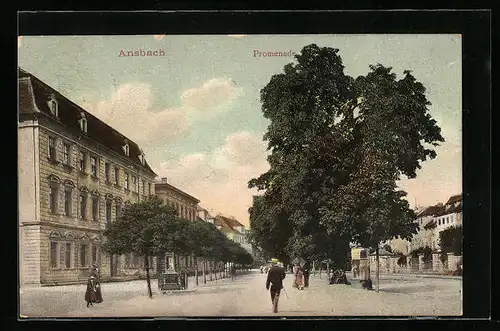 AK Ansbach, Promenade mit Passanten