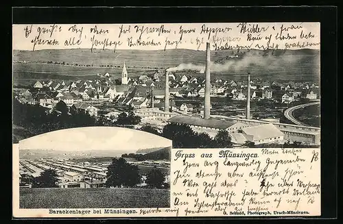 AK Münsingen, Ansicht vom Barackenlager