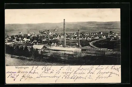 AK Münsingen, Ortsansicht mit Umgebung