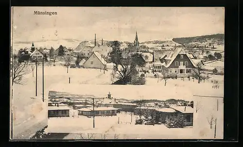 AK Münsingen, Ortsansicht im Winter