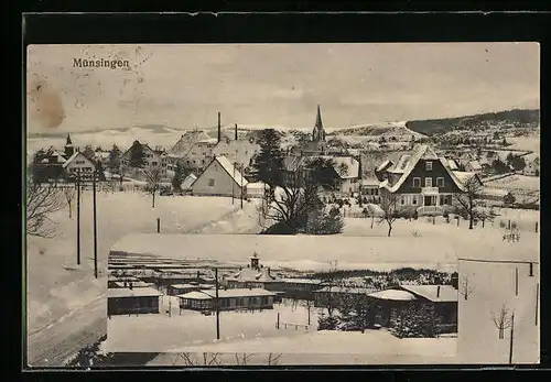 AK Münsingen, Ortsansicht im Winter