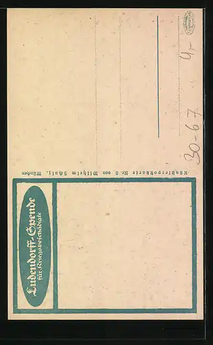 Künstler-AK Ludendorff-Spende für Kriegsbeschädigte, Kriegshilfe, Arbeiter mit Pflug