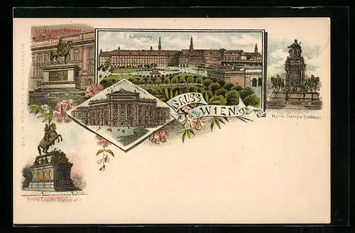 Lithographie Wien, K. K. Hofburg, Kaiser-Josef-Denkmal