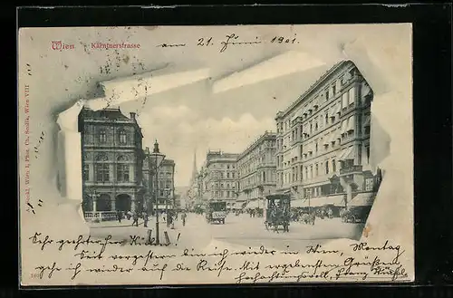 AK Wien, Kärntnerstrasse, Kutschen und Passanten